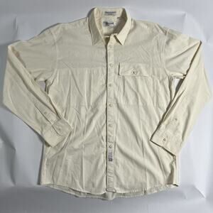 Racquet Men's Beige Solid Woven Cotton Button-Up Shirt‎ Long Sleeve L